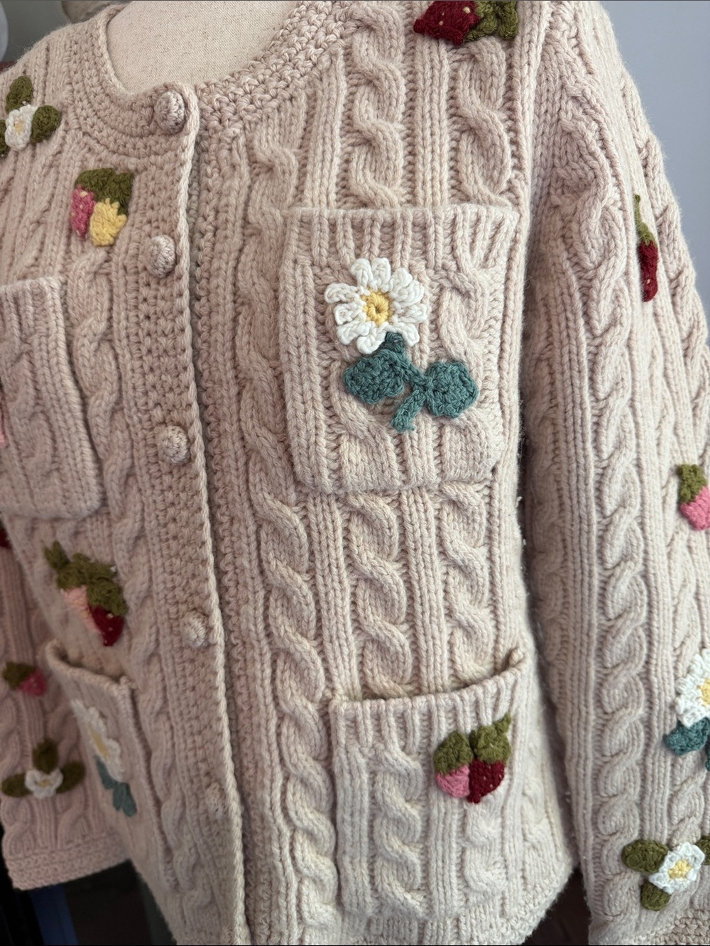 SEA Callie Appliqué Cable Knit Cardigan Sweater - Picture 5 of 7